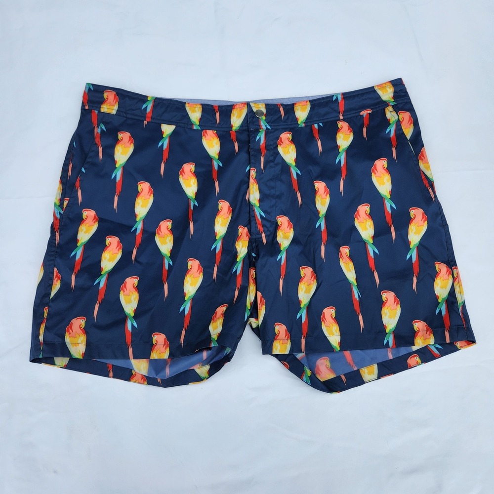 Bonobos Men's Parrot Print Swim Trunks Shorts Size 38 Swimwear lined Navy Blue